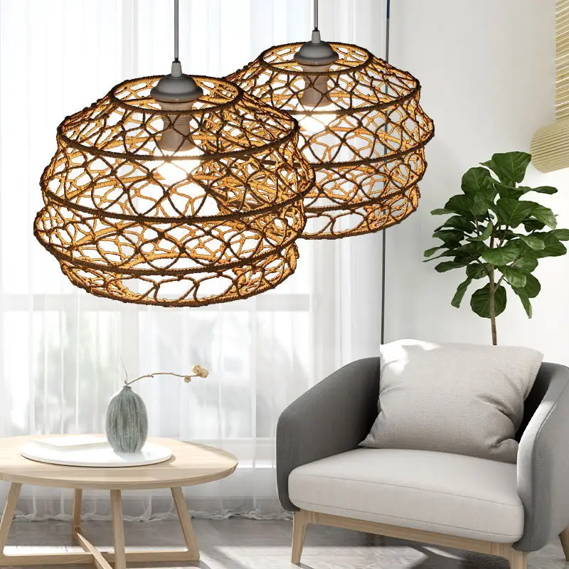 

Handmade Natural Rattan Simple France Country Natural Restaurant Shops Farmhouse Living Room Kitchen Chandelier home decor