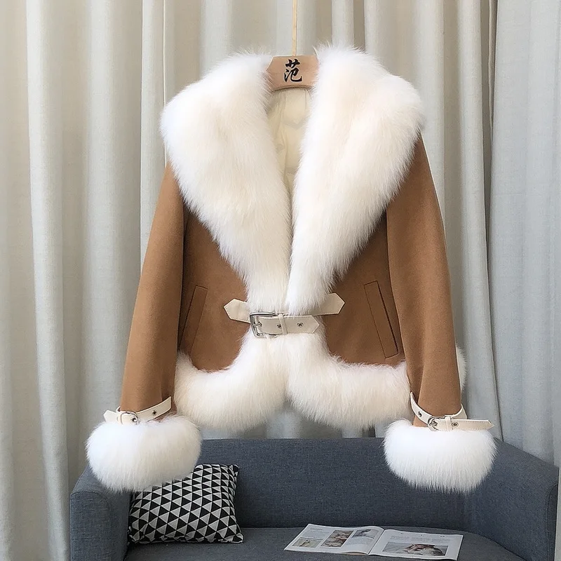 

2023 Fox Fur Grass Coat Women's Short Haining Winter New White Goose Down Coat Trend