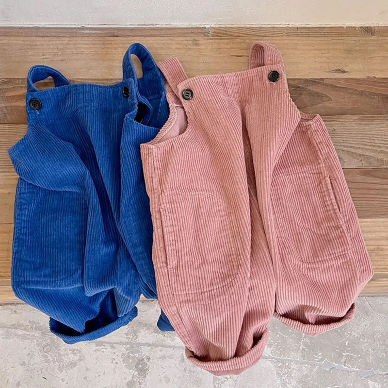 

Комбинезоны для малышей повседневные новые подтяжки однотонные весенние вельветовые осенние корейские брюки стиль унисекс для детей 2021
