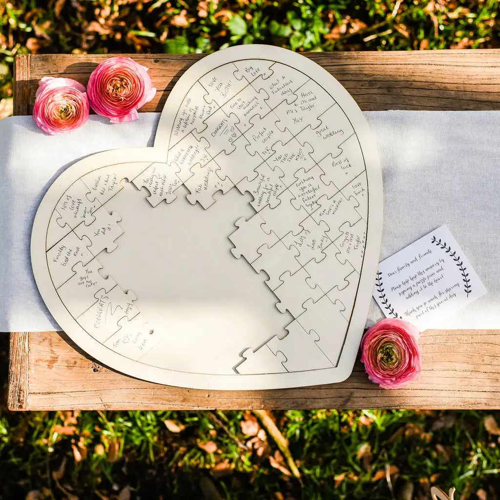 

Wooden Wedding Guest Book Love Heart Signature Puzzle For Guests Drop Top Drop Box Wedding Alternative Wedding Decoration