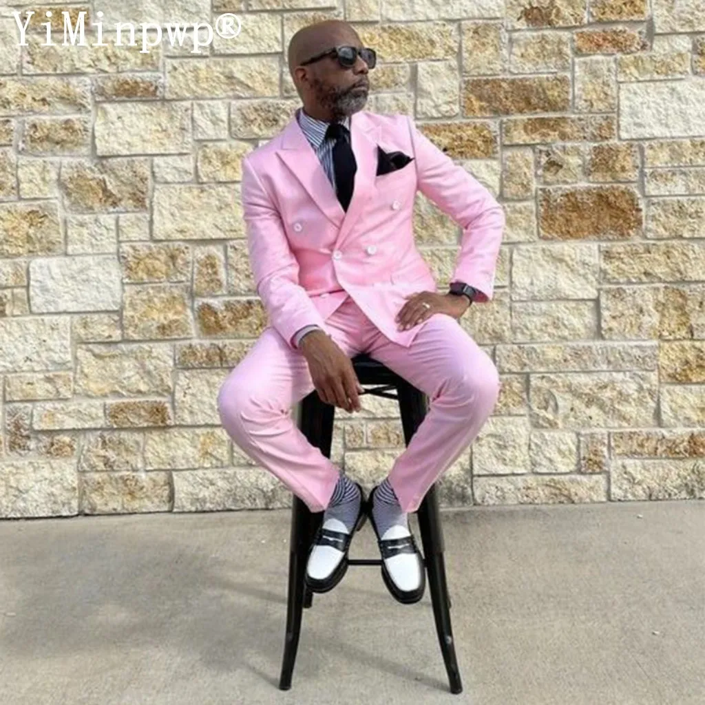 

Костюм свадебный мужской из двух предметов, двубортный пиджак с заостренным отложным воротником и брюки, пиджак и штаны розового цвета