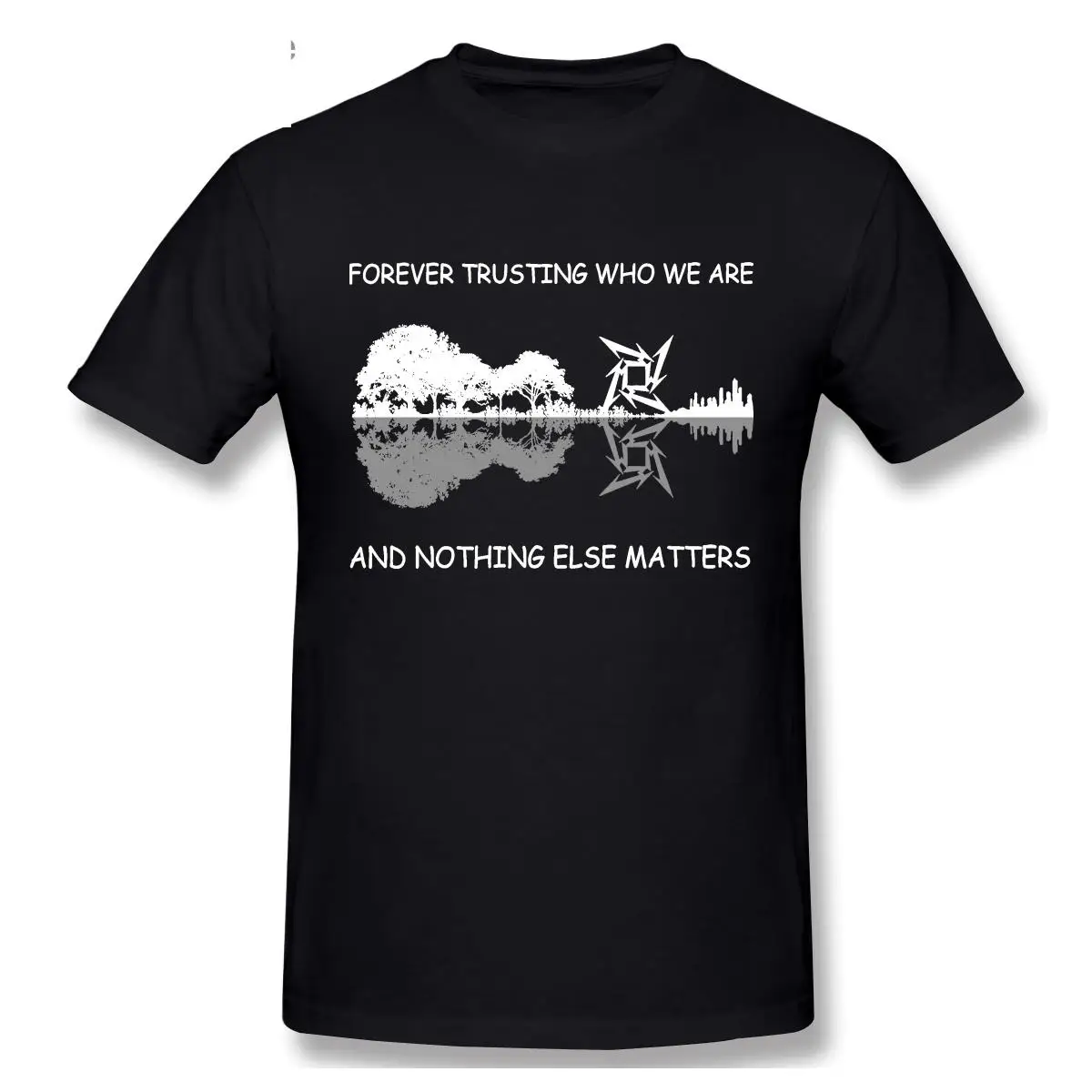 

LIDUS Forever Trusting Who We Are And Nothing Else Matters Funny T Shirt Guitar Lake Shadow Art Shirt Fashion Cotton Tshirt