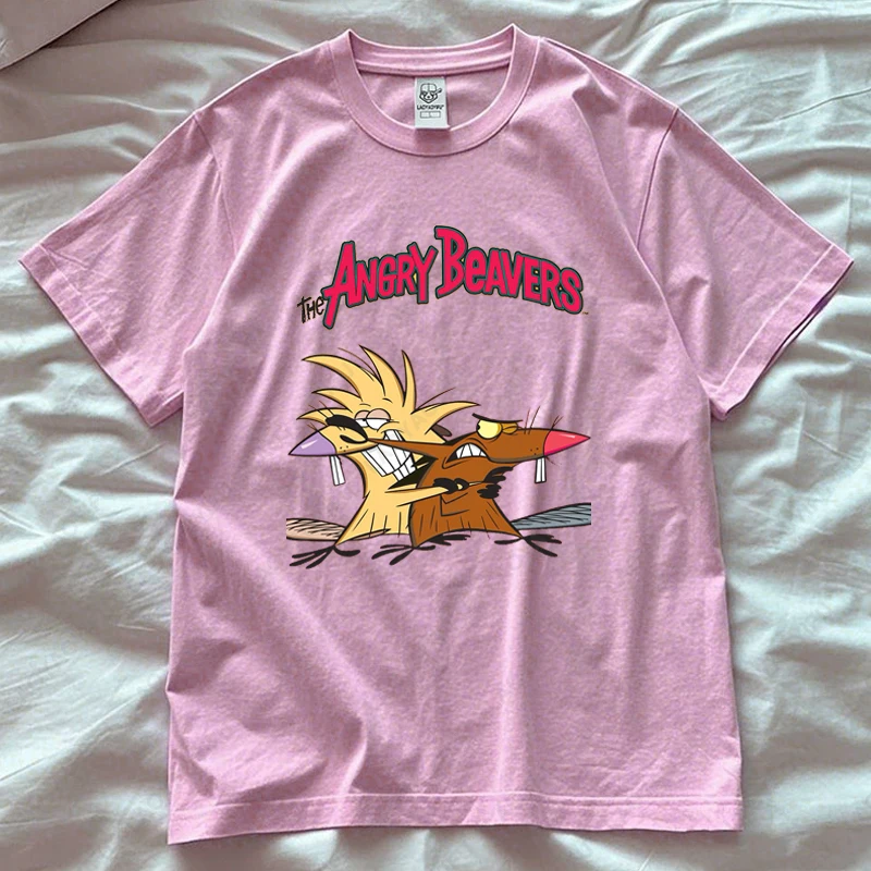 Фото Angry Beavers Woman Cotton Camisetas Funny Daggett and Norbert 90s Cartoon Tees Fashion Vintage Casual Men Graphic Tops Tshirt №3