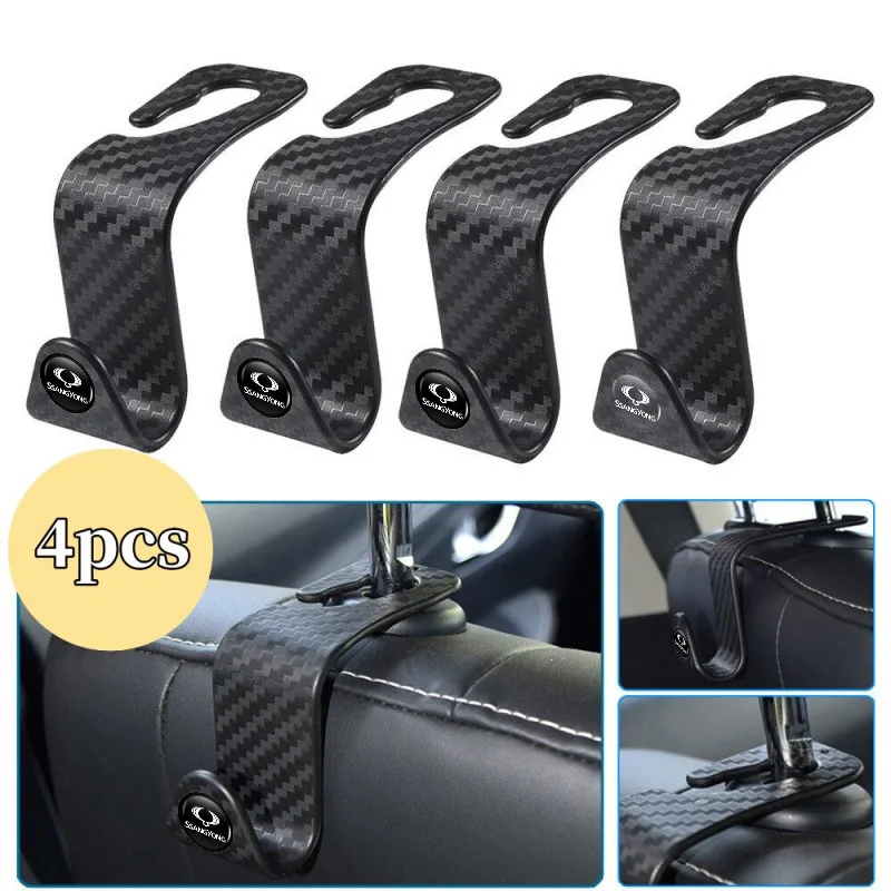 

4Pcs Carbon Fiber Car Seat Headrest Hook For SsangYong Actyon Korando Rexton Kyron Rodius Tivoli Musso Chairman Turismo Nomad