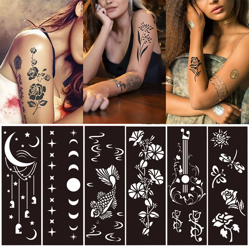 

New Self Adhesive Tattoo Stencil India Henna Tattoo Hollow Template PVC Body Art Paint Wedding Makeup Tools Women Beauty