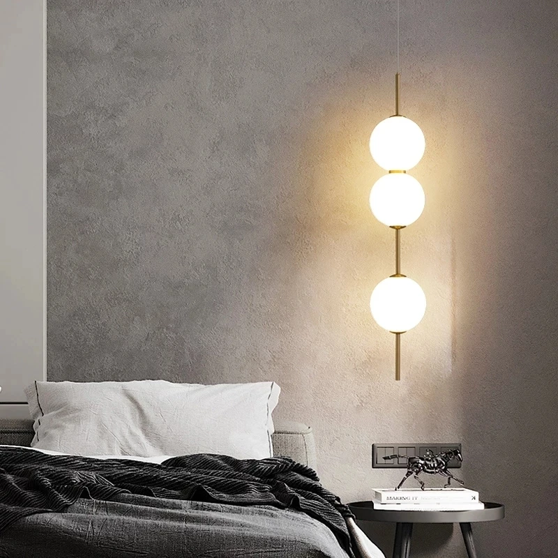 

Nordic Bedroom Bedside Long Line Hanging LightingSimple Glass Ball G9 Pendant Lamps for Kitchen Living Room Island Home Decor