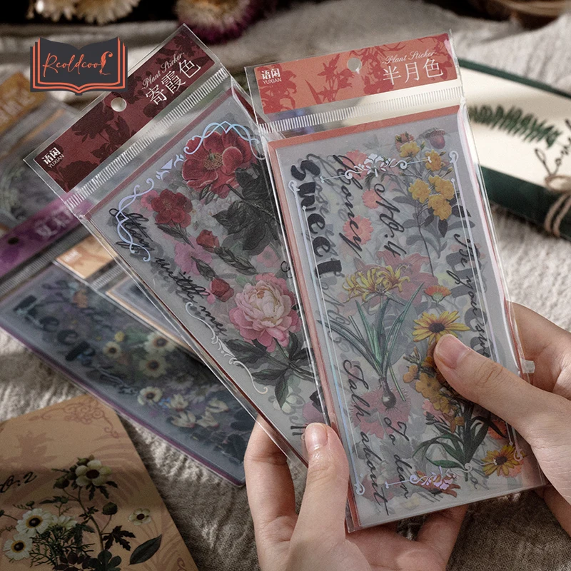

13pcs/pack Plants Flowers PET Sticker Retro Romantic Sticky Paper DIY Planner Scrapbooking Planner Kawaii Decorative Stationery
