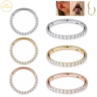 g23 titanium ear piercing earrings zircon hight segment clickers septum nasal ring cartilage tragus helix lip piercing jewelry