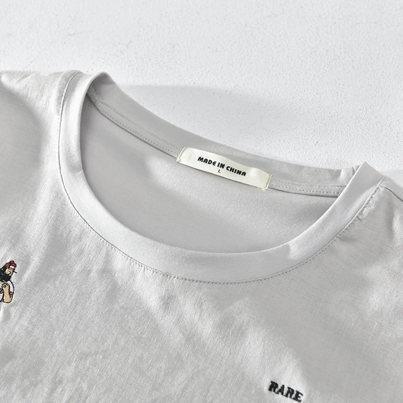 Вышитая итальянская брендовая футболка с короткими рукавами мужская серая