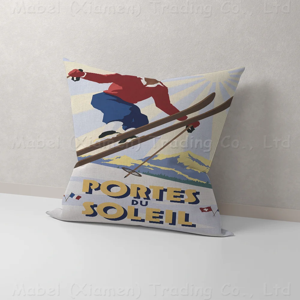 Zermatt Chamonix Skiing Art Cushion Cover Pillowcase Upholstery Sofa Throw Pillow Home Decor Pillowcas