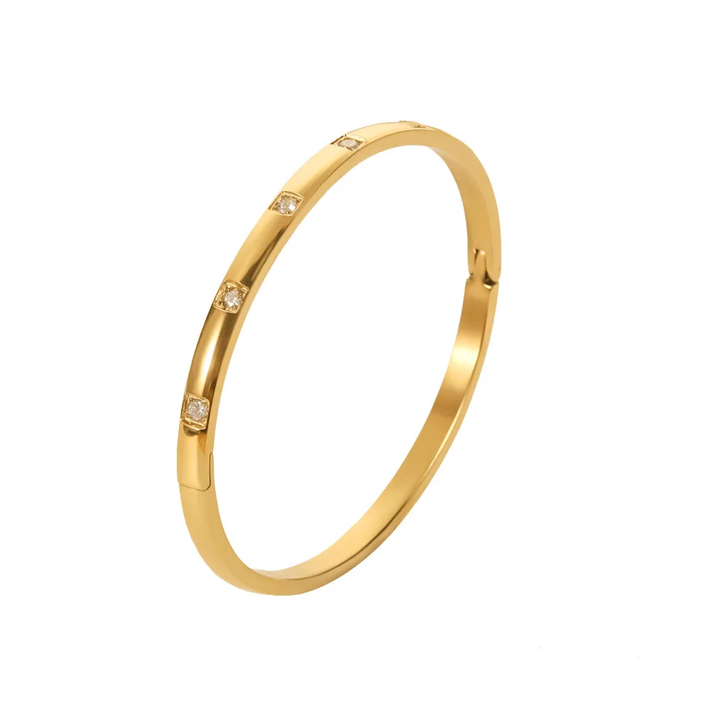 

Inlaid White round zircon Bracelet Stainless Steel Plated 18K Gold Color Waterproof Jewelry Women Mother Gift