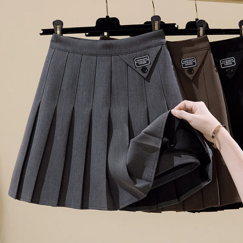 

Юбка женская плиссированная с завышенной талией, свободная однотонная короткая трапециевидная юбка на молнии, милая молодежная одежда в стиле академии, весна-осень