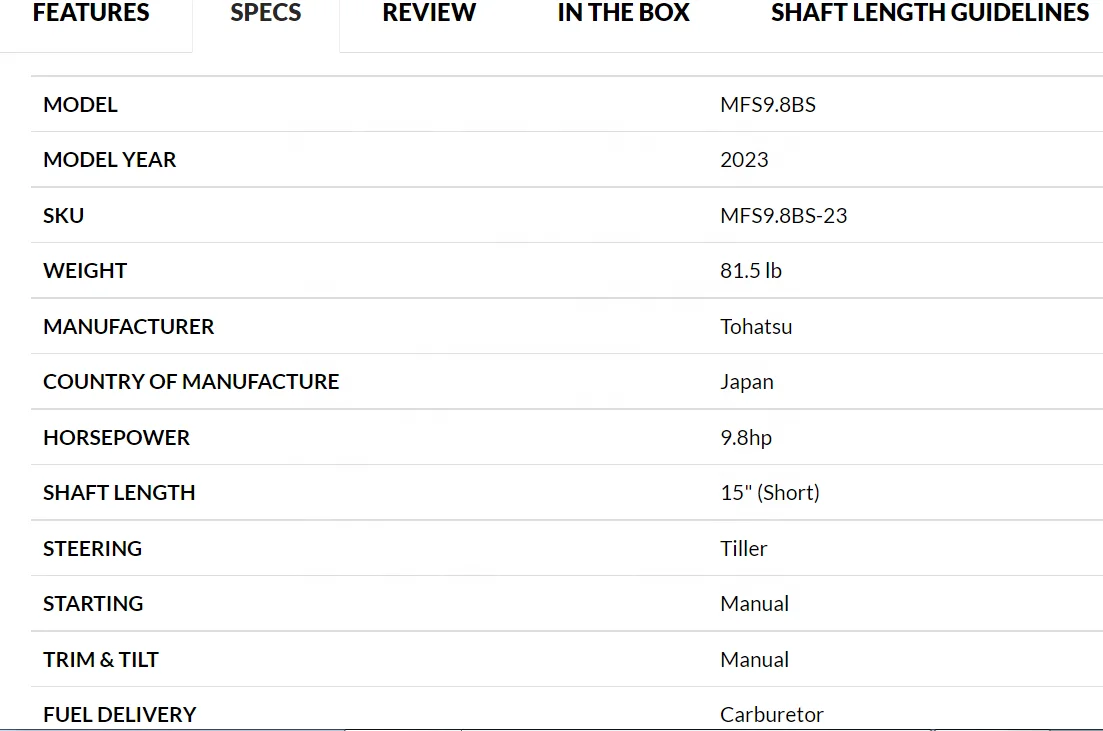 Совершенно новый оригинальный 4-тактный лодочный мотор Tohatsu MFS9.8BS подвесной