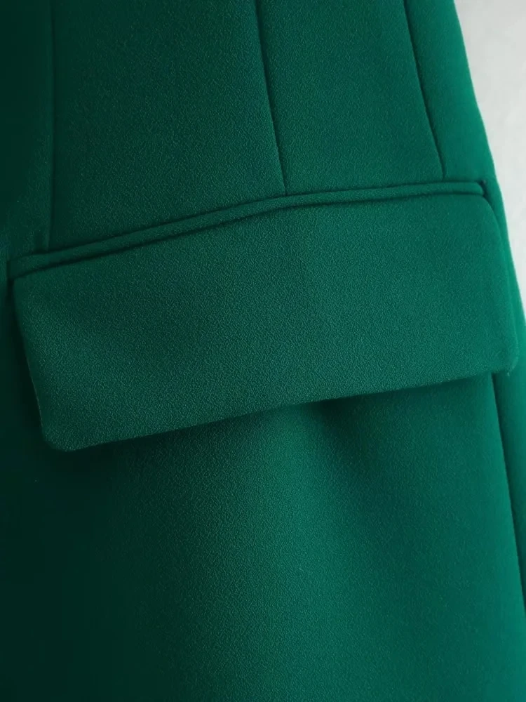 Maxdutti Fashion Casual Blazers Women England Style Office Lady Vintage Blackish Green Jacket
