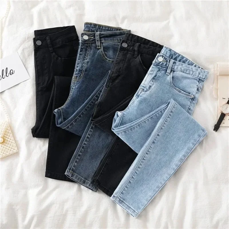 

2021 New Jeans Female Denim Pants Black Color Womens Woman Stretch Bottoms Skinny For Women Trousers Plus Size 38