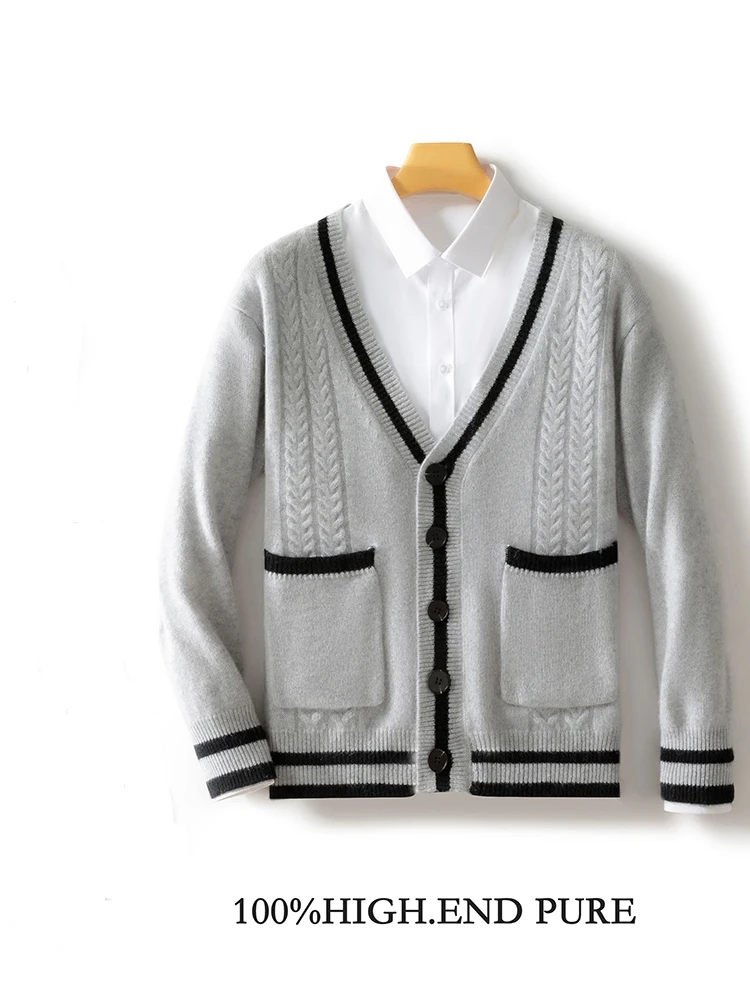 Мужское пальто вязаный кардиган из 100% мериносовой шерсти Осень-зима новый товар