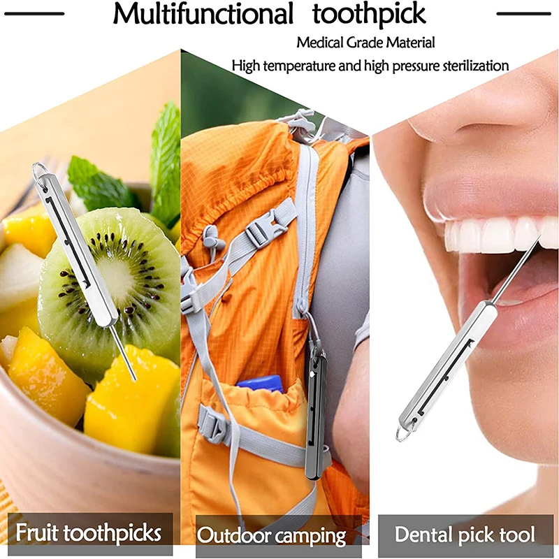 

Portable Retractable Toothpick High Strength Titanium Alloy Spring Push-pull Fruit Pick Gift Keychain Pendant Tooth Pick