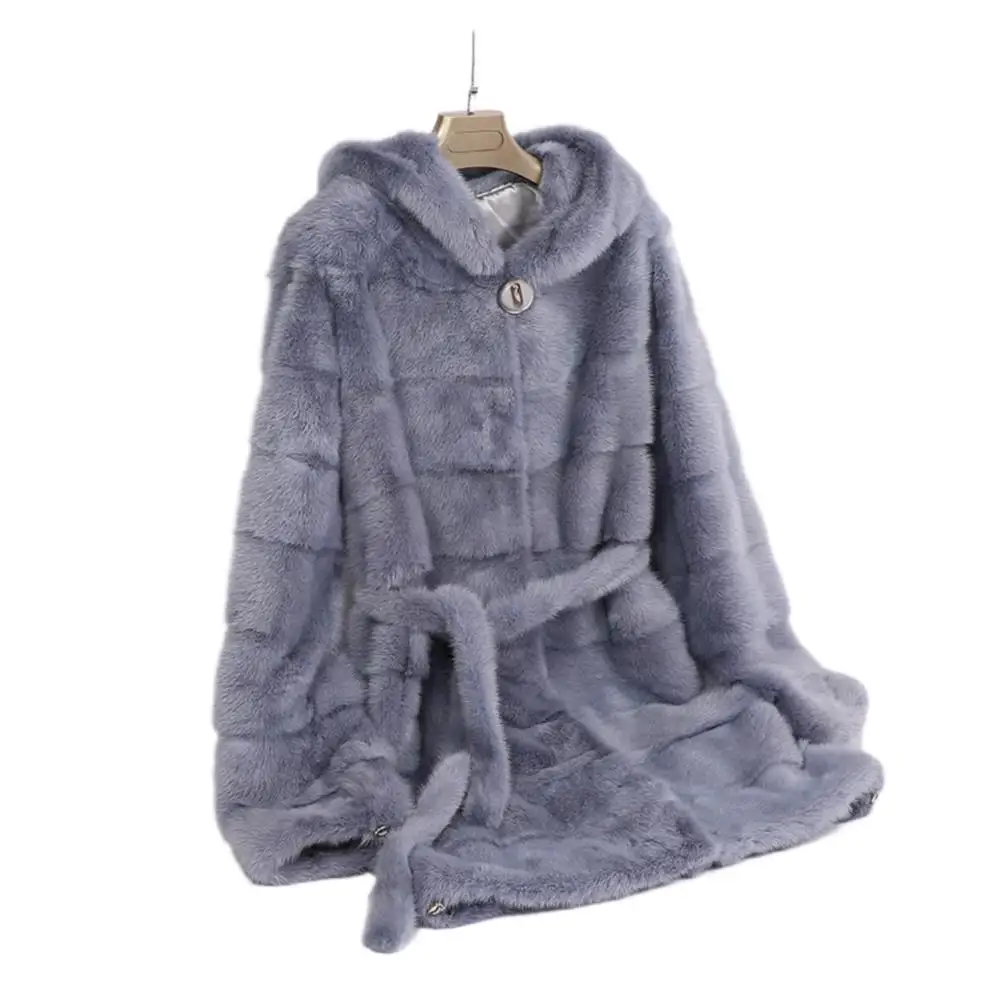 Luxury Real Mink Fur Coat Women With Hood Hem Sleeve Detachable Soft Warm Long Winter Women Real Fur Coat casaco capuz feminino