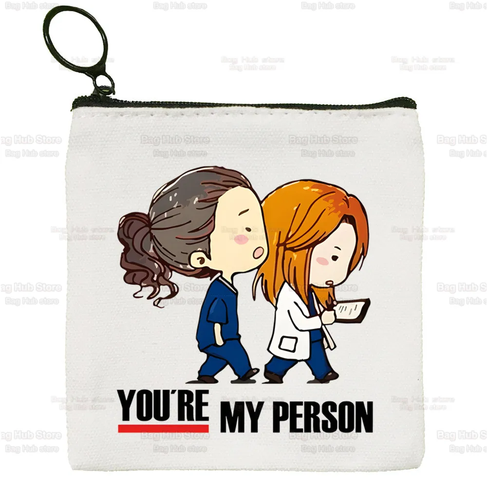 Greys Anatomy You're My Person Heart Simple Canvas Coin Purse Cute Cartoon Key Case Lady Bag Coin Storage Bag