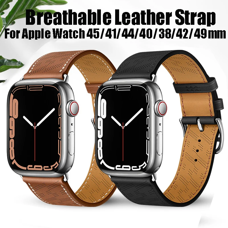 

Кожаный ремешок для Apple Watch Band 45 мм 41 мм 44 мм 40 мм 38 мм 42 мм 49 мм, один туристический браслет для IWatch Series 8 Ultra SE 7 6 5 4
