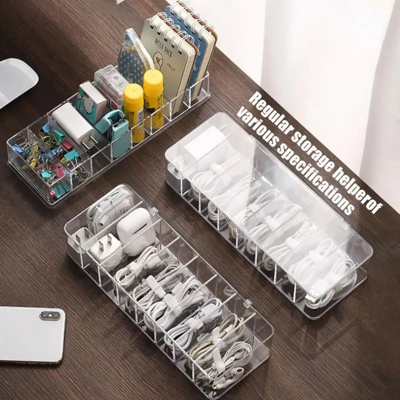 

Transparent Cable Storage Box Data Line Charger Wire Organizer Anti Dust Makeup Jewelry Key Box Office Desk Supplies Storage Box