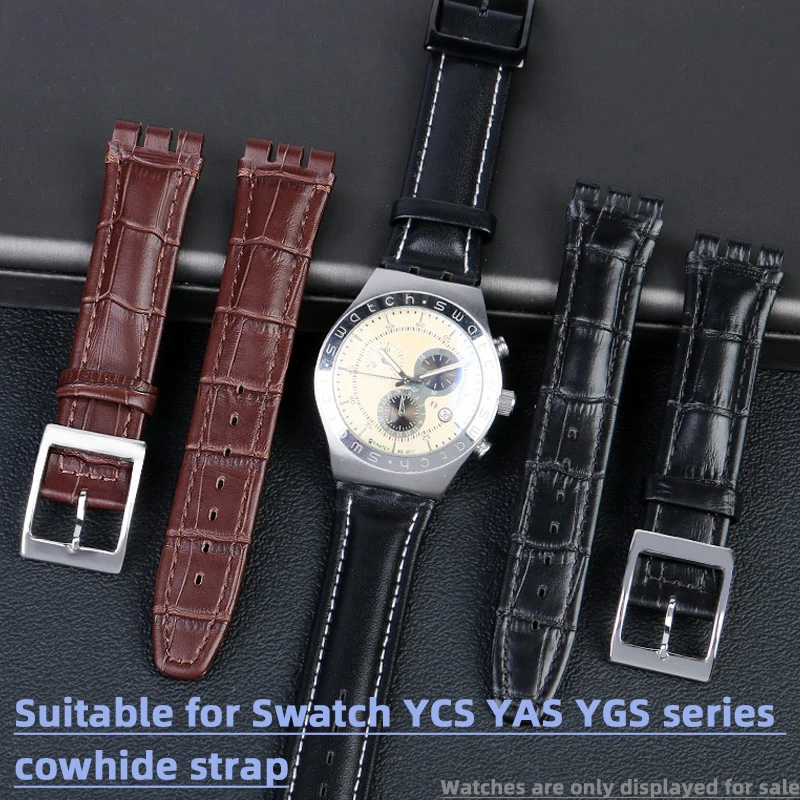 

Cowhide wristband for men suitable for Swatch YCS YAS YGS concave convex brown watch chain for women 17 19mm butterfly buckle