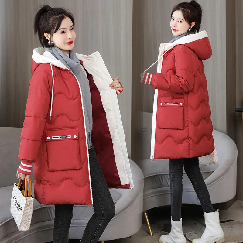 2022 Winter Women Jacket Coat Long Parkas Female Down Cotton Hooded Thick Warm Jacket Windproof Casual Student Coat