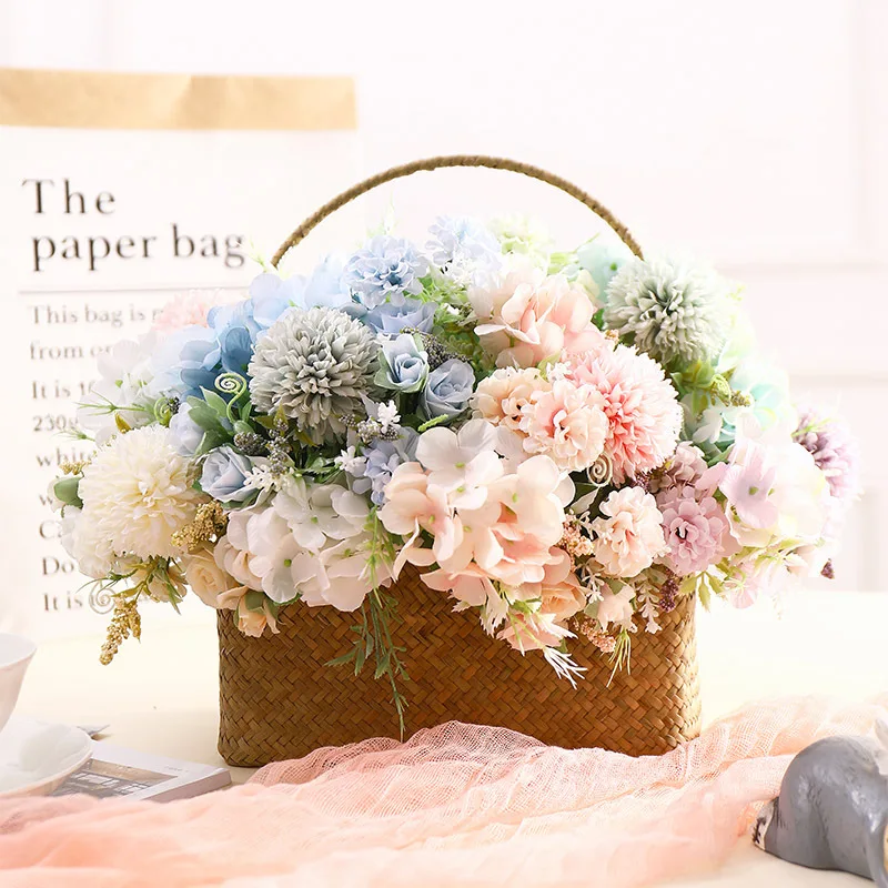 

INS Artificial Flowers High Quality Dandelion Peony Hybrid Bouquet False Autumn Flower Wall Home Wedding Christmas Decoration