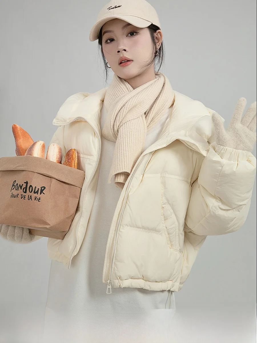 Huixi абрикосовый короткий пуховик с капюшоном для женщин зима 2024 новый дизайн