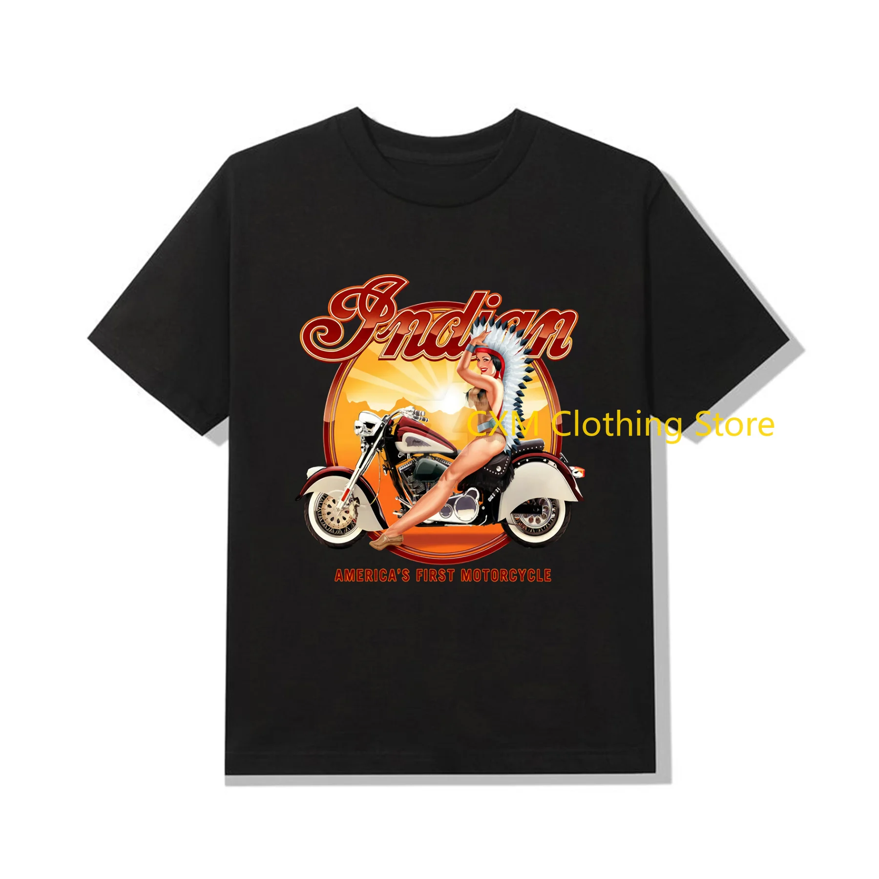 

Amazing Tees Male T Shirt Casual Unique Oversized Indian First Motorcycle Pinup T-shirt Men T-shirts Graphic Short Sleeve S-3XL