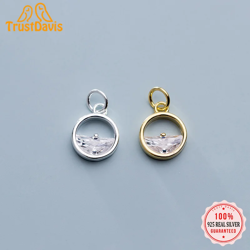 

TrustDavis Настоящее серебро 925 пробы, модная Милая Геометрическая круглая Очаровательная подвеска CZ ручной работы, DIY аксессуары, Изящные Ювели...
