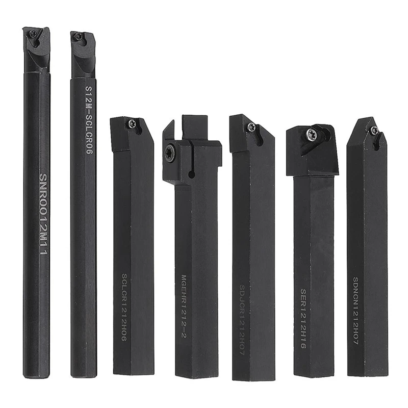 

7 Set 12Mm Shank 45HRC Lathe Boring Bar Turning Tool Holder Set With Carbide Inserts For Semi-Finishing And Finishing