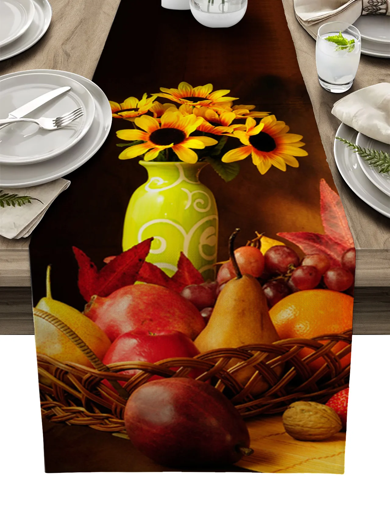 

Vintage Country Style Fruit Food Wine Table Runners Kitchen Table Decoration Dining Table Runners Wedding Party Table Decor