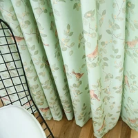 curtains green birds leaves printed velvet linen curtains living room bedroom