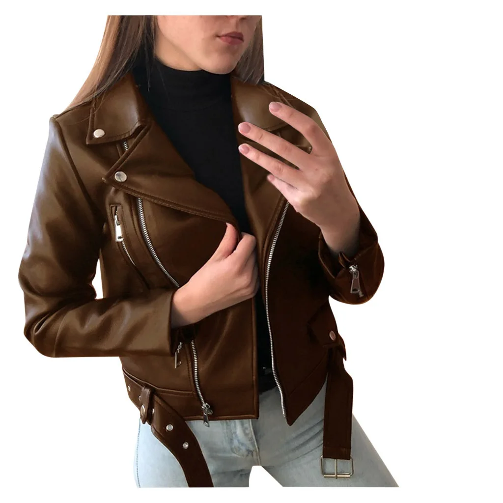 Women's New Tops Short PU Locomotive Slimming Winter Leather Jacket enlarge