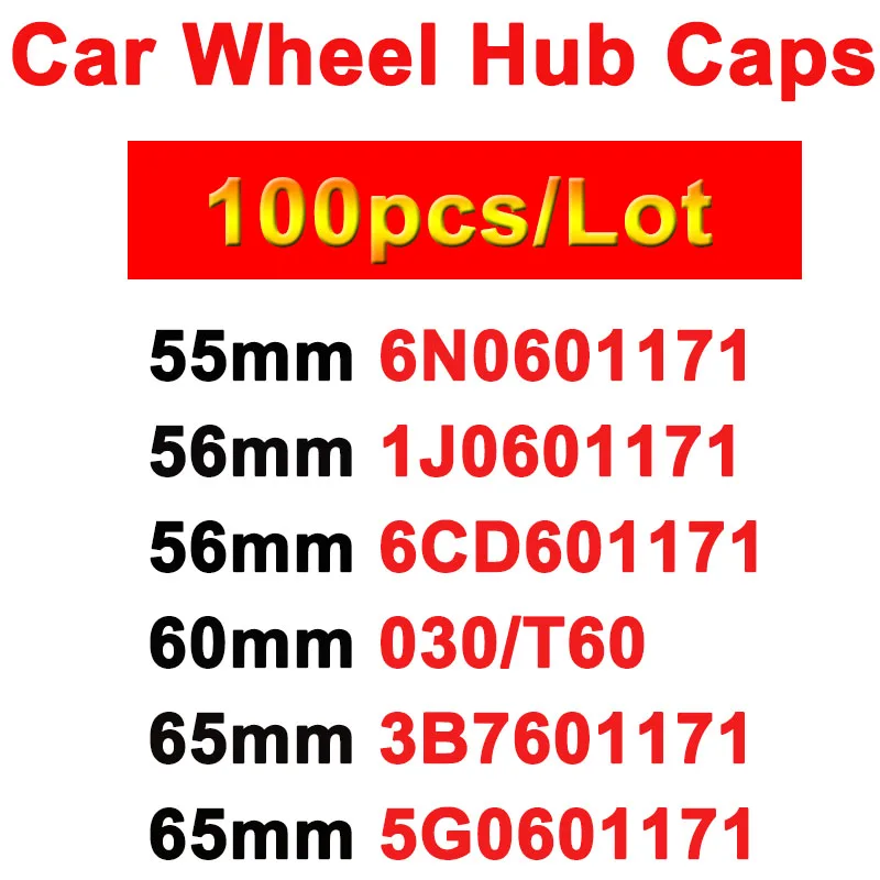 

100 Stks/partij 65Mm 60Mm 56Mm 55Mm Zwart Zilver Velg Wieldop Auto Styling Auto Accessoires Wielnaaf Middenafdekkingen