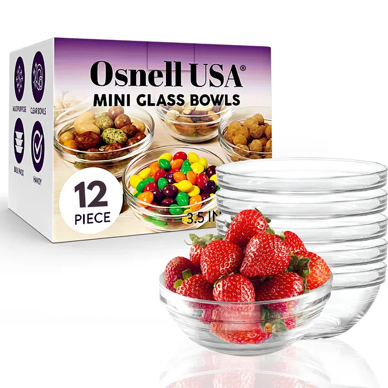 

Small Glass Bowls, 3.5 In Mini Glass Bowls for Kitchen Prep, Dessert, Dips, Candy Dishes or Nut Bowls - 12 Pack Ramekins