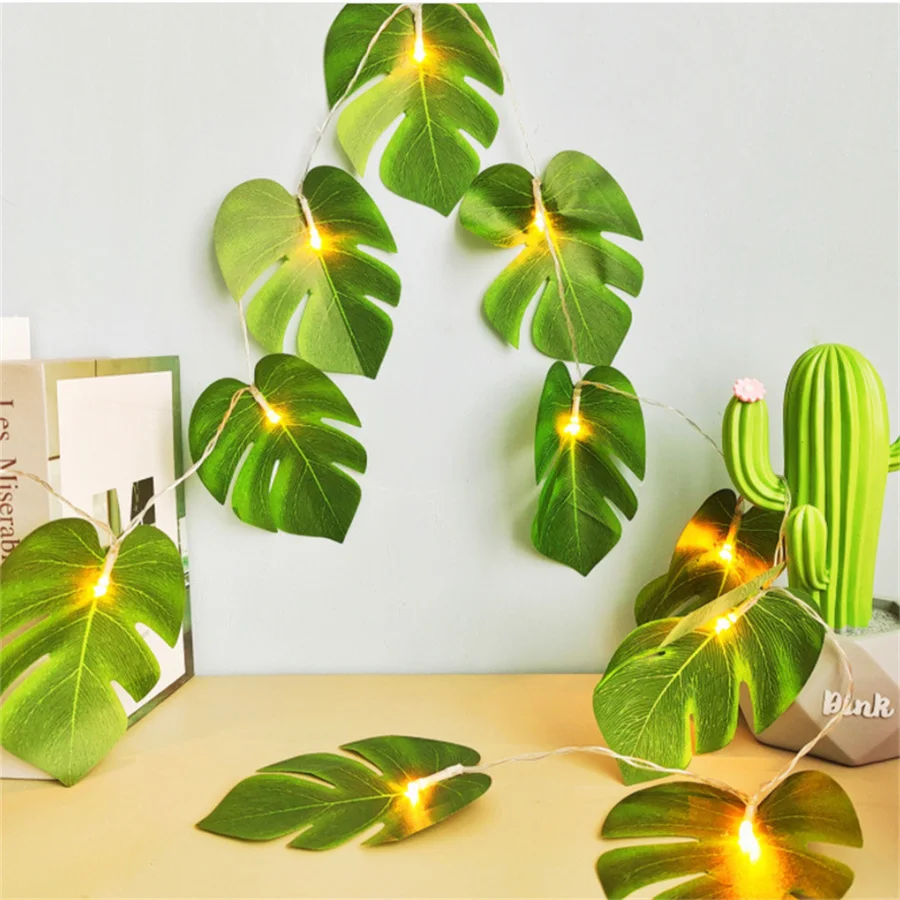 

20 LED Tropical Artificial Rattan Palm Leaves Wall Hanging Monstera Leaf String Lights Vine Leaf Garland Light For Home Bedroom