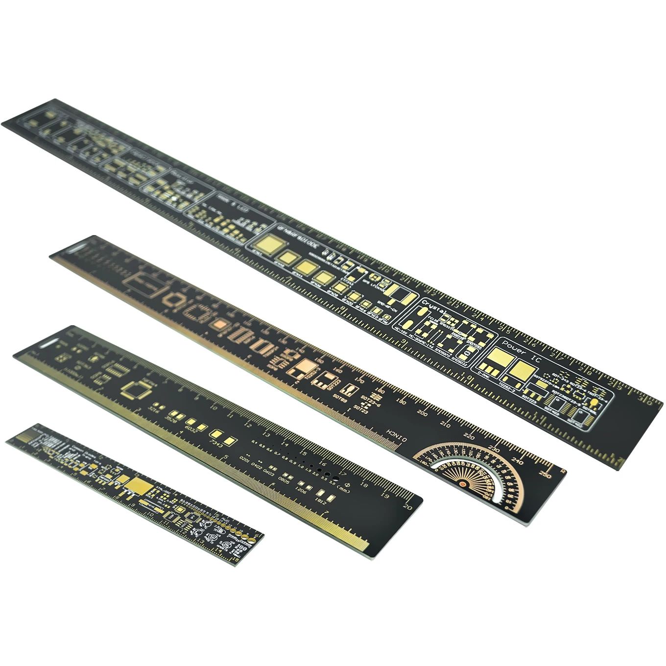 

15cm 20cm 25cm 30cm Multifunctional PCB Ruler Measuring Tool Resistor Capacitor Chip IC SMD Diode Transistor Package 180 Degrees