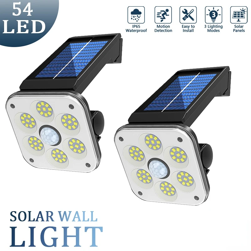 

2PCS COB LED Outdoors Solar Powered Light PIR Motion Sensor Sunlight Waterproof Wall Emergency Street Security Lamp For Garden