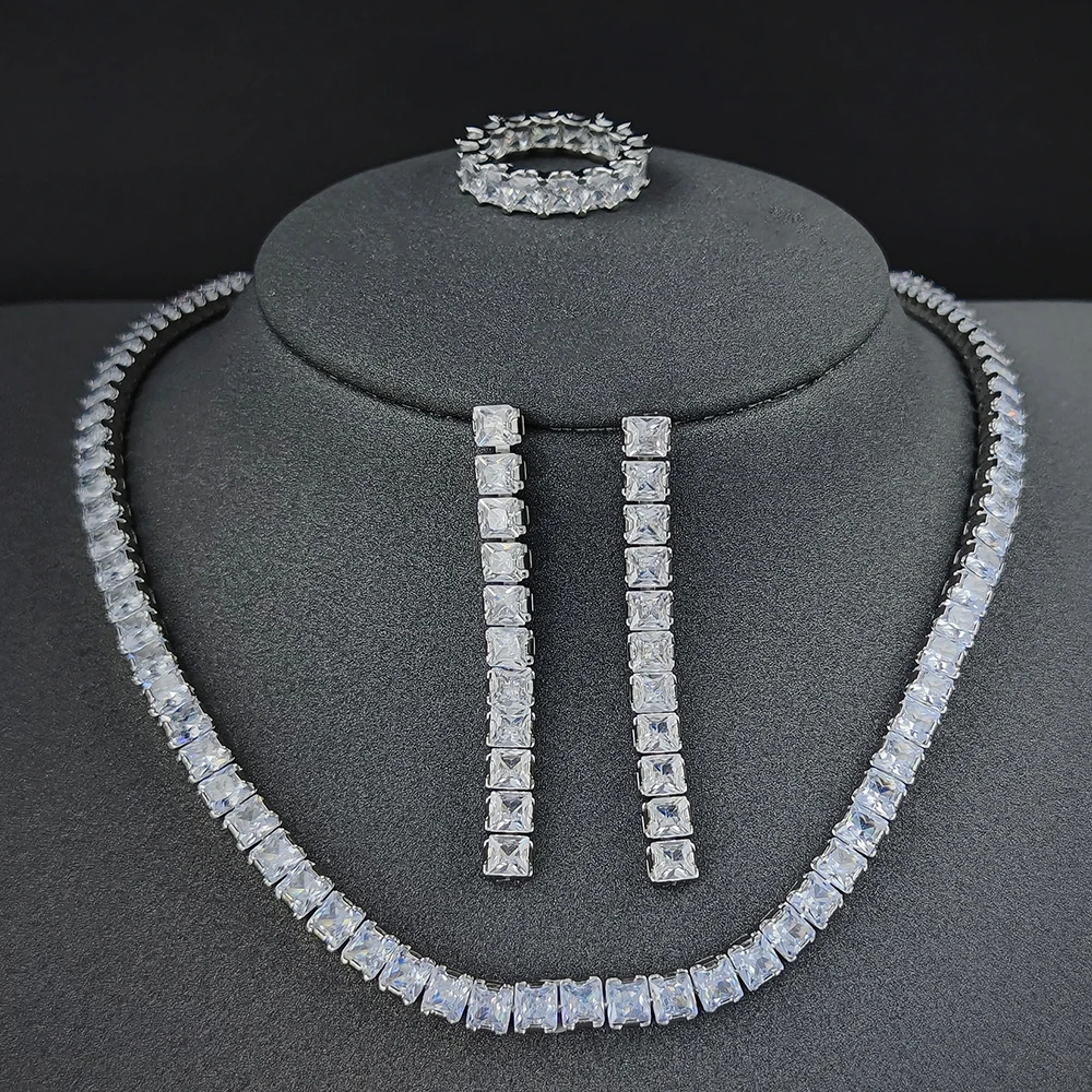 

Набор украшений, серебристые, с кольцом, для свадьбы, J7597, 3 шт.
