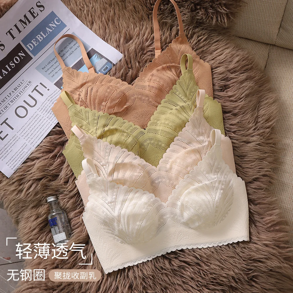 

Кружевное латексное нижнее белье, регулируемый воротник большого размера без стальной ободка, без следов, бюстгальтер для большой груди, маленький женский бюстгальтер