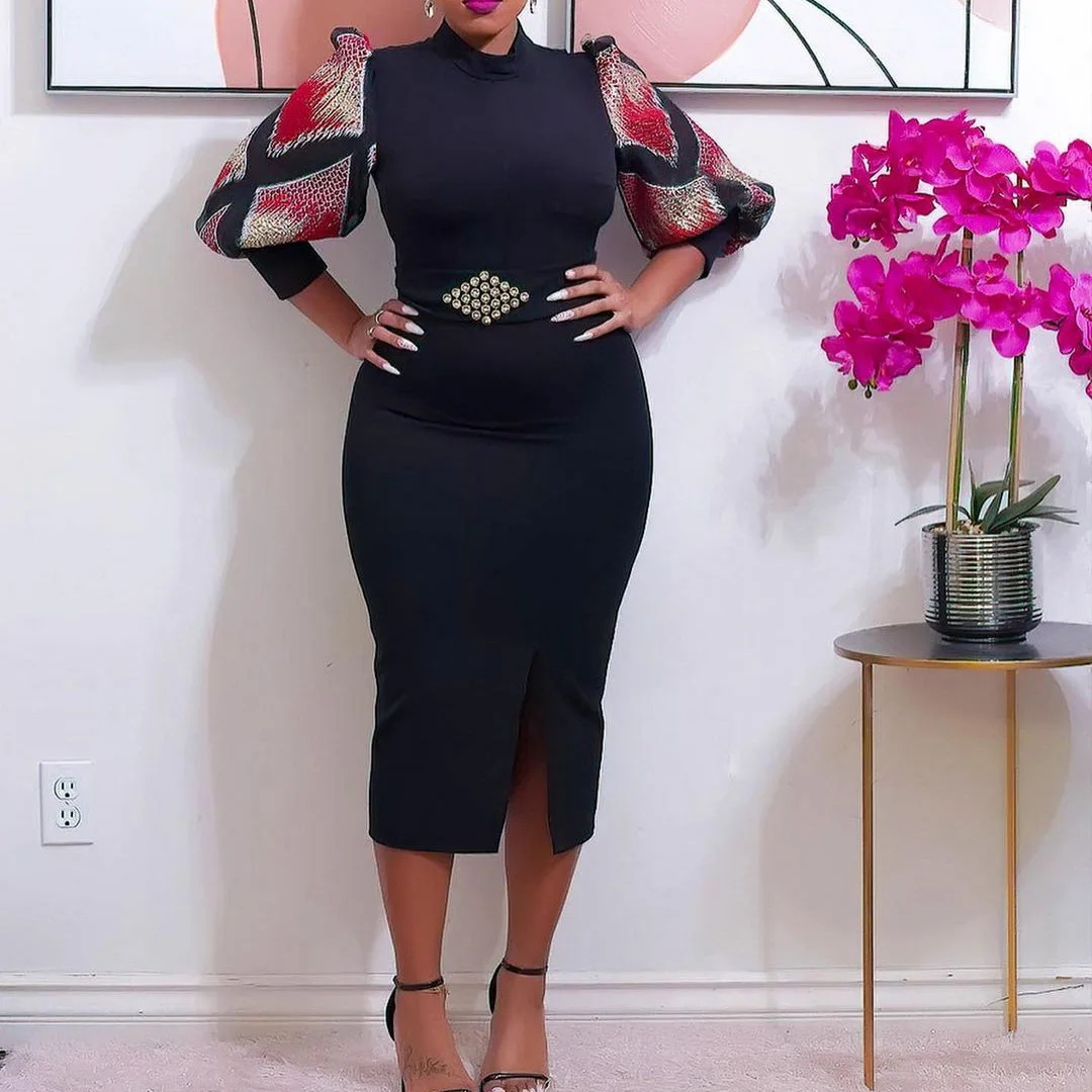 

Платье женское Облегающее с круглым вырезом, рукавом 3/4 и высокой талией