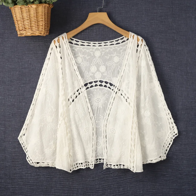 Knitted Hollow-out Hook Flower Lace Shirt Sun Protection Shirt Air Conditioning Shirt All-Match Shawl Cardigan Women's Spring an