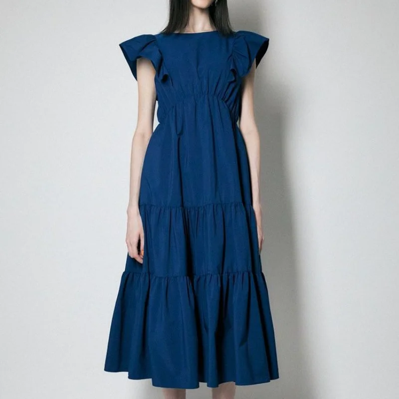 

2023 summer new gentle petal long dress female lotus leaf