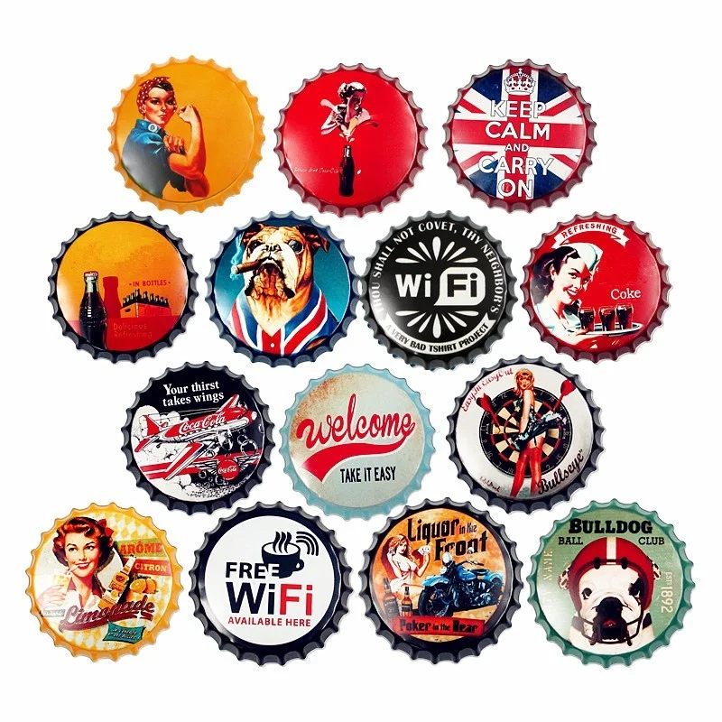 

Retro Beer Bottle Cap Wrought Iron Aesthetic Bar Cafe Wall Hanging Decoration Pendant 35cm Ornaments for Bars and Restaurants
