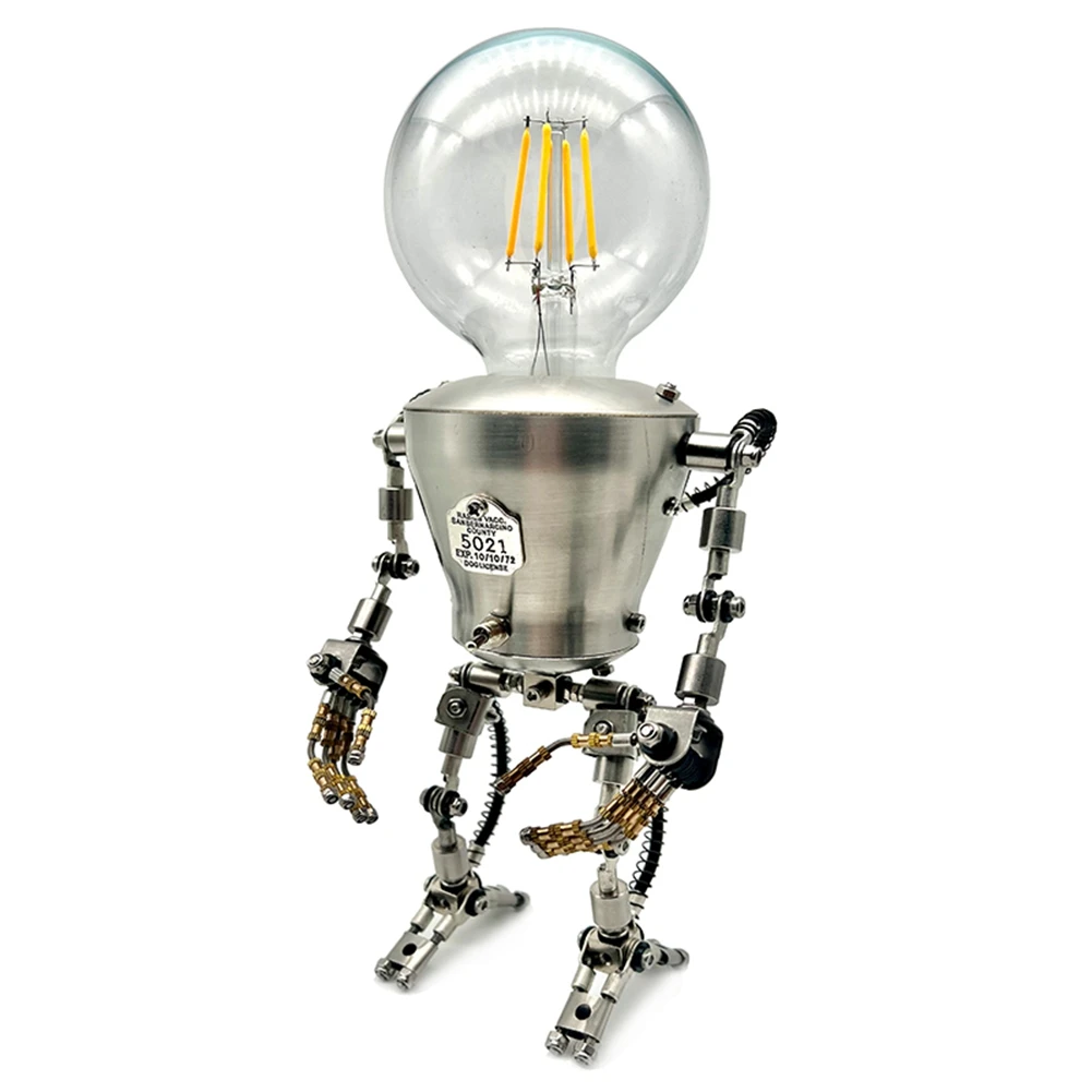 

Manual Assembling Stainless Steel Steampunk Big Head Robot Lamp Home Bedroom Table Lamp Bar Atmosphere Lamp US Plug