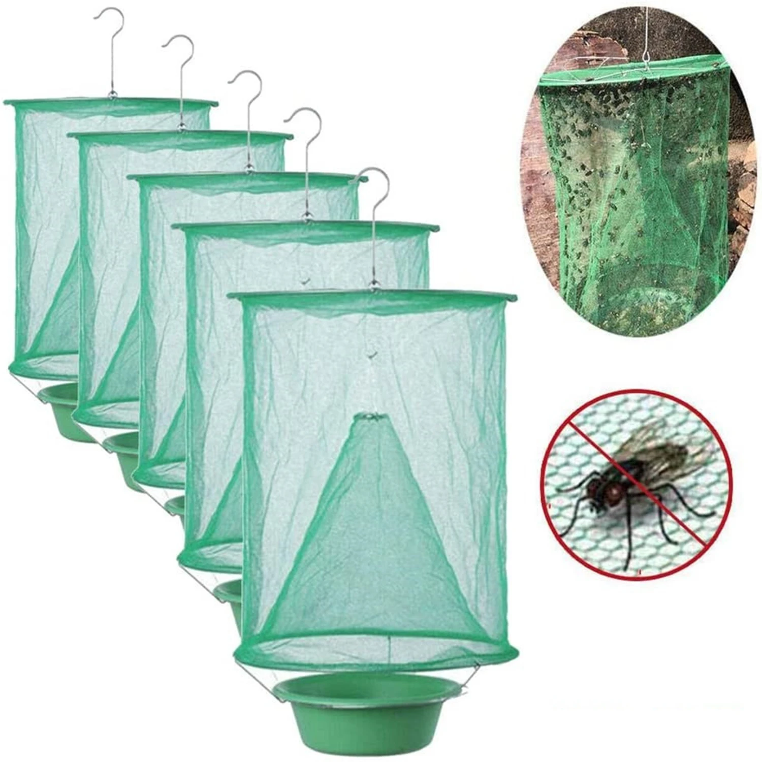 Reusable Hanging Fly Cage Green Fly Catcher Killer Cage Net Practical Pest Catch For Indoor Or Outdoor Family Farms Restaurants