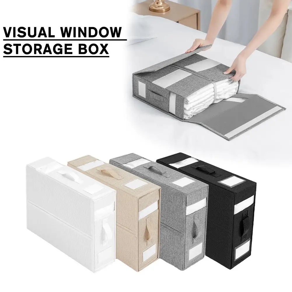 

1Pcs Zipper Folding Visual Window Storage Box Breathable Multifunctional Dustproof Organizer Blankets Bedding Clothing Shee D3A4