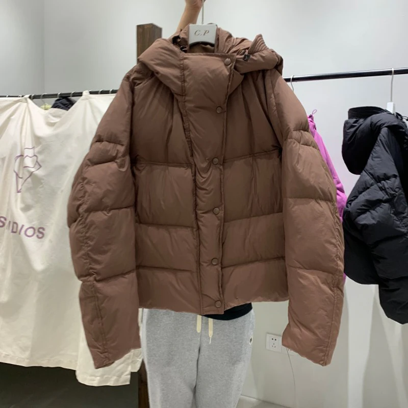 High quality Hooded puffer jacket Women 2022 Winter Warm Oversized Batwing sleeve down Short outwear Ladies INKEO 2O309jacket